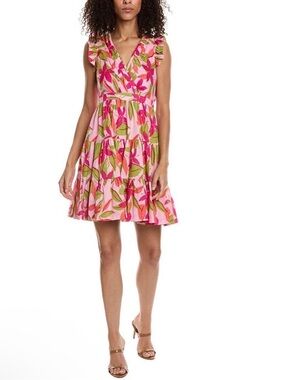Taylor Pink & Green Floral V-Neck Tiered Mini Dress
